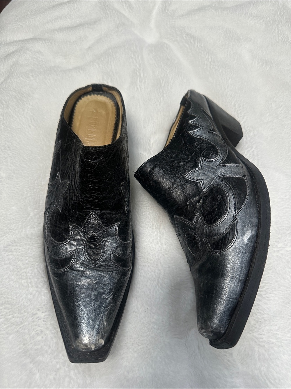 Black Gray Leather Western Mule Clogs Shoes Boots 7.5